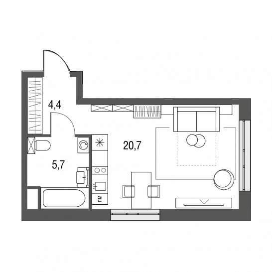 Студия 30.8 м²