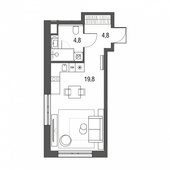 Студия 29.4 м²
