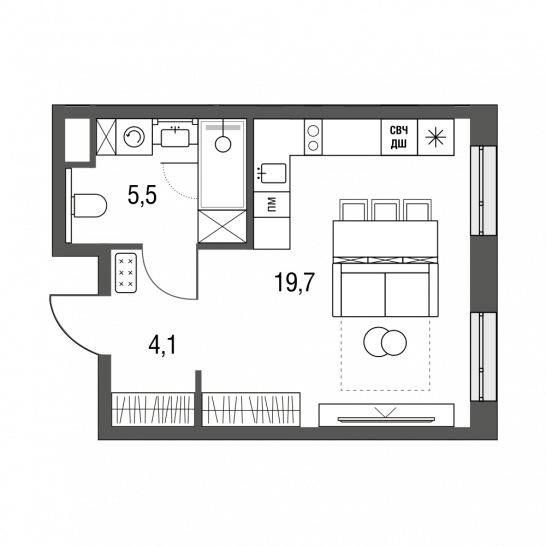 Студия 29.3 м²