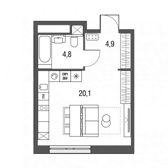 Студия 29.8 м²