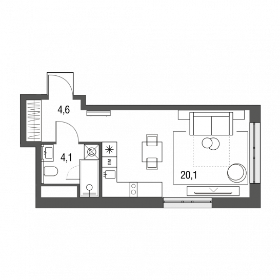 Студия 28.8 м²