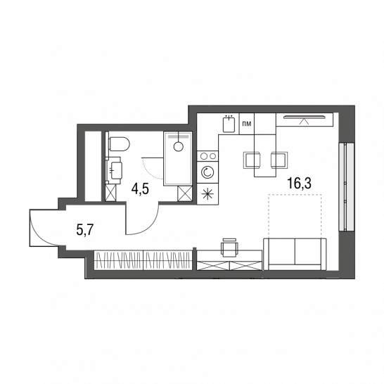 Студия 26.5 м²