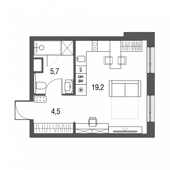 Студия 29.4 м²
