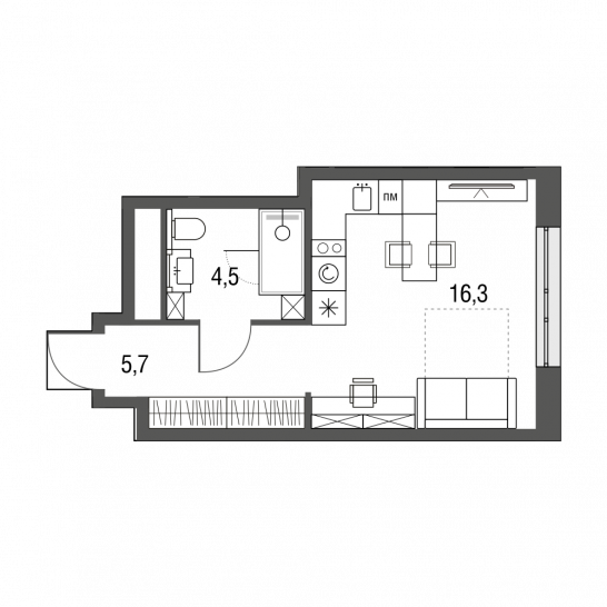 Студия 26.5 м²
