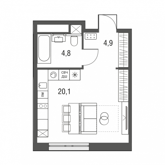 Студия 29.8 м²