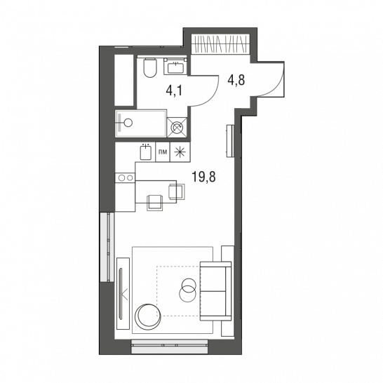 Студия 28.7 м²