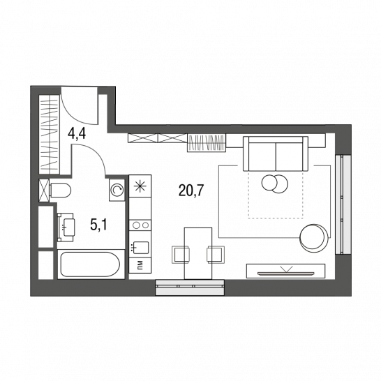 Студия 30.2 м²
