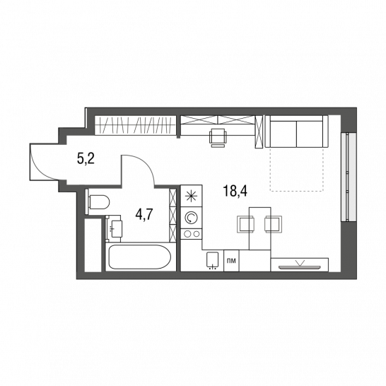 Студия 28.3 м²