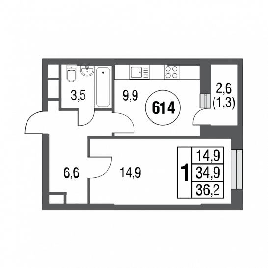 Студия 38.8 м²
