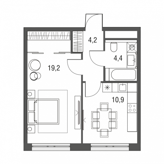 Однокомнатная квартира 38.7 м²